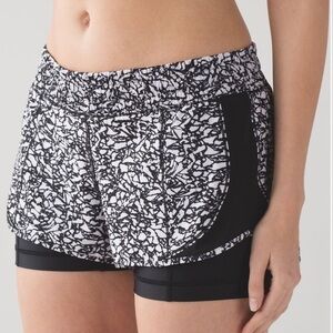 lululemon athletica Black and White Patterned Athletic Shorts
